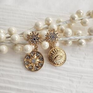 MUNYA5ADD Rhinestone Round Dangling Halo Glasses Star Alloy Pierced Earrings